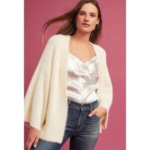Sleeping On Snow Women OS Cozy Nights Fuzzy Kimono Cardigan Eyelash Knit Ivory